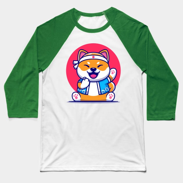 Cute Shiba Inu Dog With Japanese Costume Cartoon Baseball T-Shirt by Catalyst Labs